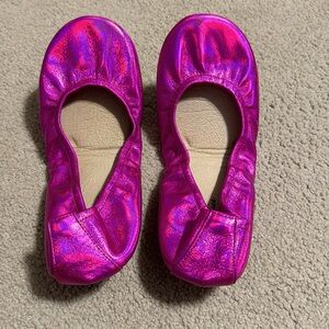 Gorgeous Barbie pink foil genuine leather ballet flats!